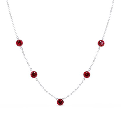 3.7 CTW Round Colorstone Station Necklace - White Gold Ruby Red