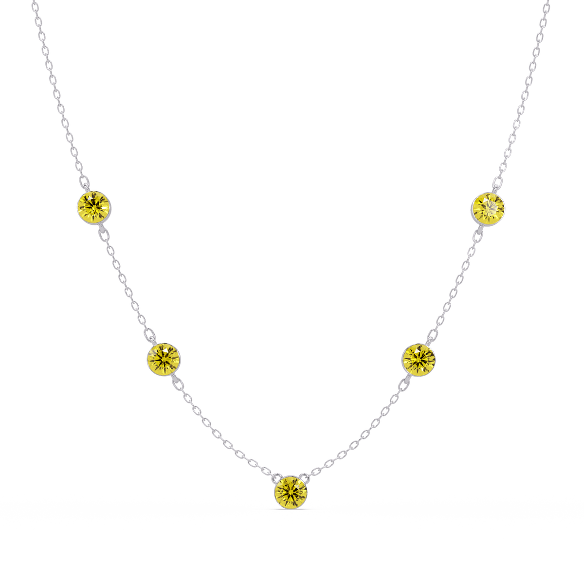 3.7 CTW Round Colorstone Station Necklace - White Gold Citrine Yellow
