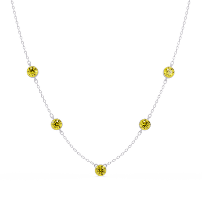 3.7 CTW Round Colorstone Station Necklace - White Gold Citrine Yellow
