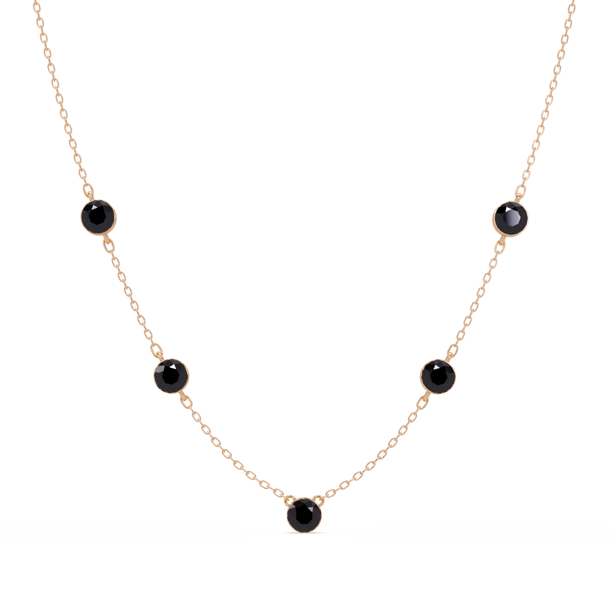 3.7 CTW Round Colorstone Station Necklace - Rose Gold Onyx