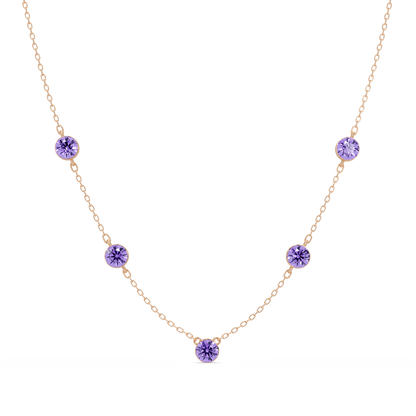 3.7 CTW Round Colorstone Station Necklace - Rose Gold Amethyst Purple
