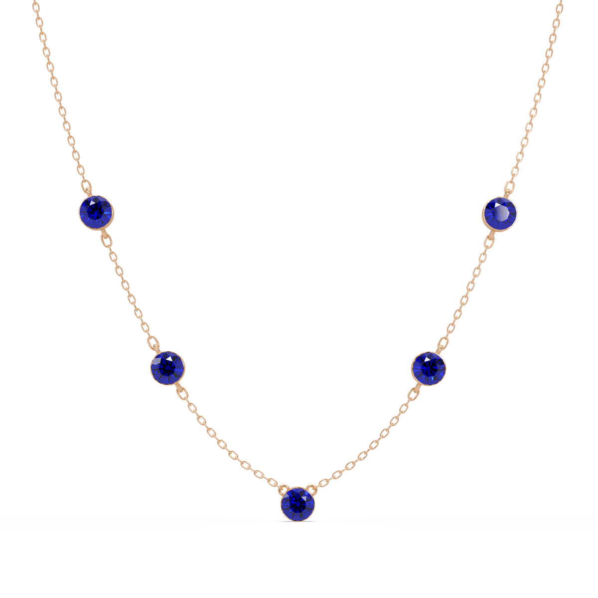 3.7 CTW Round Colorstone Station Necklace - Rose Gold Sapphire Blue
