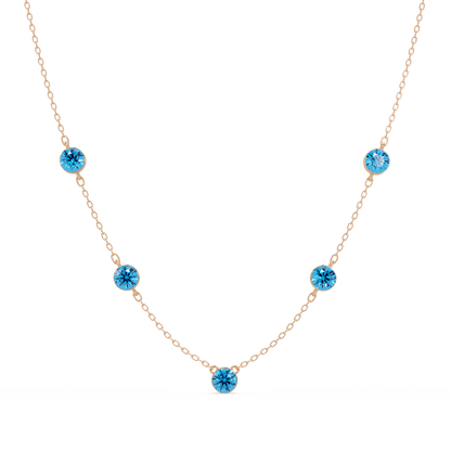 3.7 CTW Round Colorstone Station Necklace - Rose Gold Aquamarine Blue