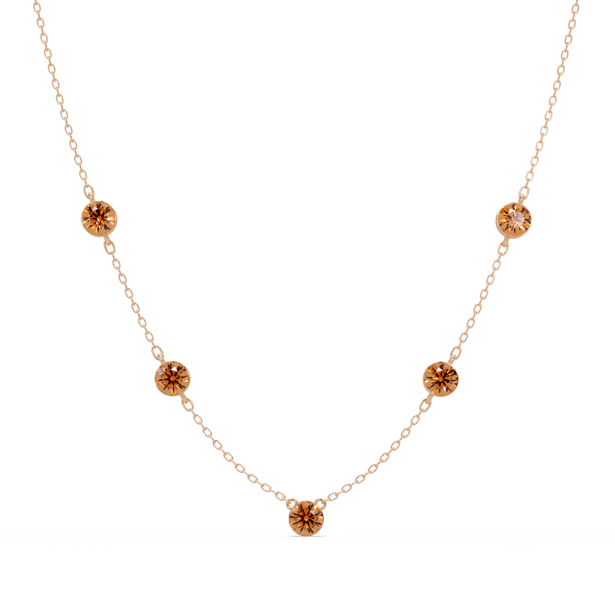 3.7 CTW Round Colorstone Station Necklace - Rose Gold Champagne Topaz