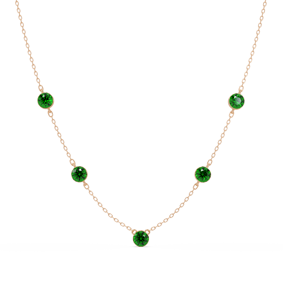 3.7 CTW Round Colorstone Station Necklace - Rose Gold Emerald Green