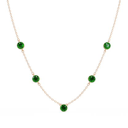 3.7 CTW Round Colorstone Station Necklace - Rose Gold Emerald Green