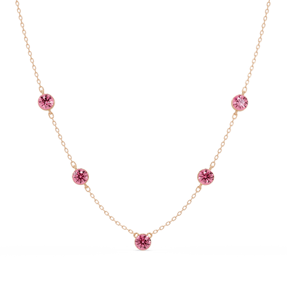 3.7 CTW Round Colorstone Station Necklace - Rose Gold Tourmaline Pink