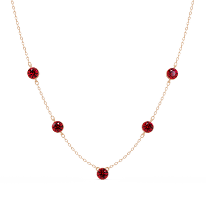 3.7 CTW Round Colorstone Station Necklace - Rose Gold Ruby Red