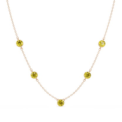 3.7 CTW Round Colorstone Station Necklace - Rose Gold Citrine Yellow