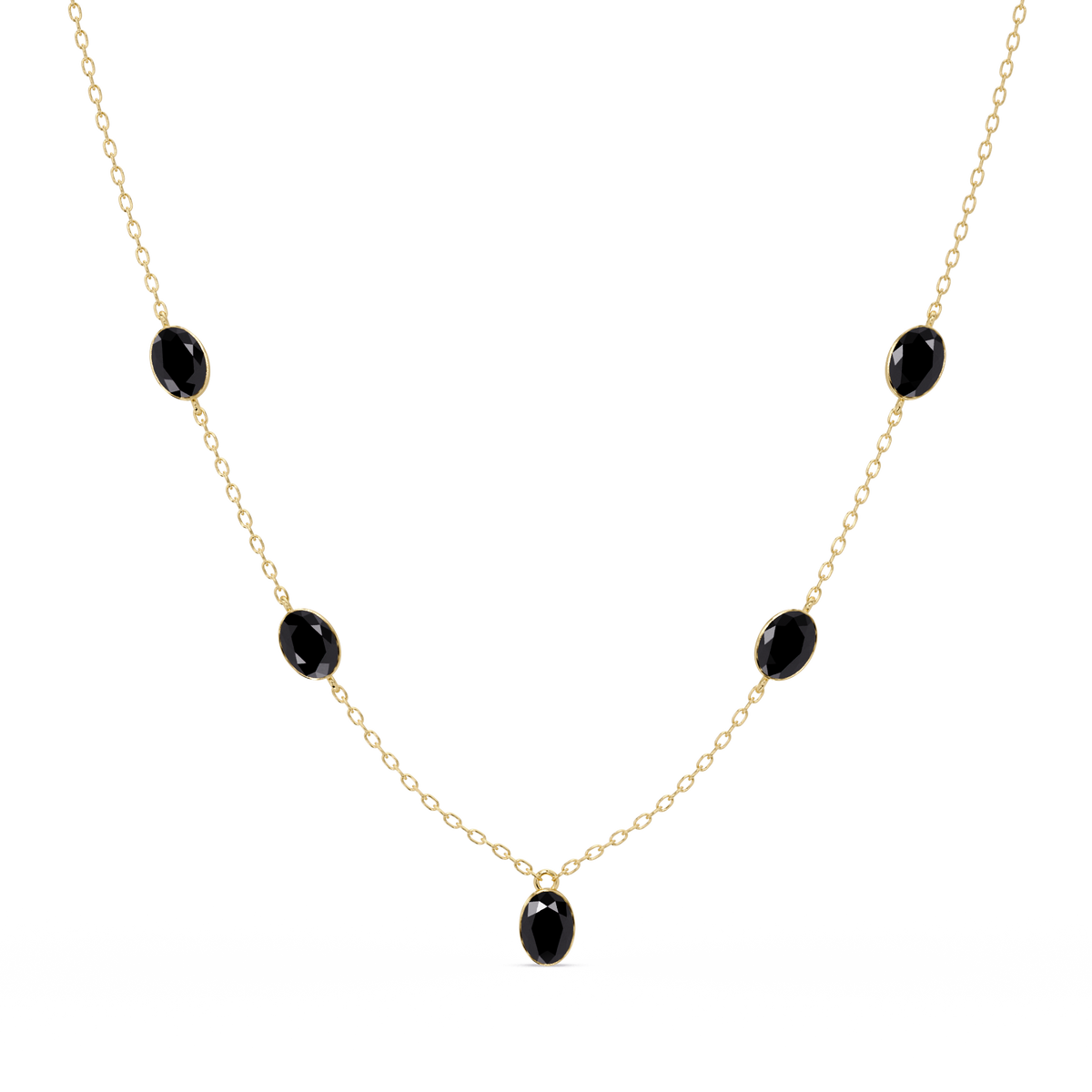 3.7 CTW Oval Colorstone Station Necklace - Yellow Gold Onyx