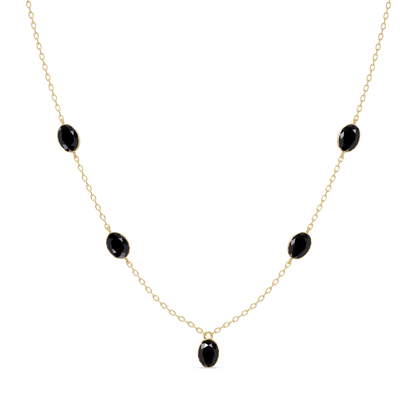 3.7 CTW Oval Colorstone Station Necklace - Yellow Gold Onyx