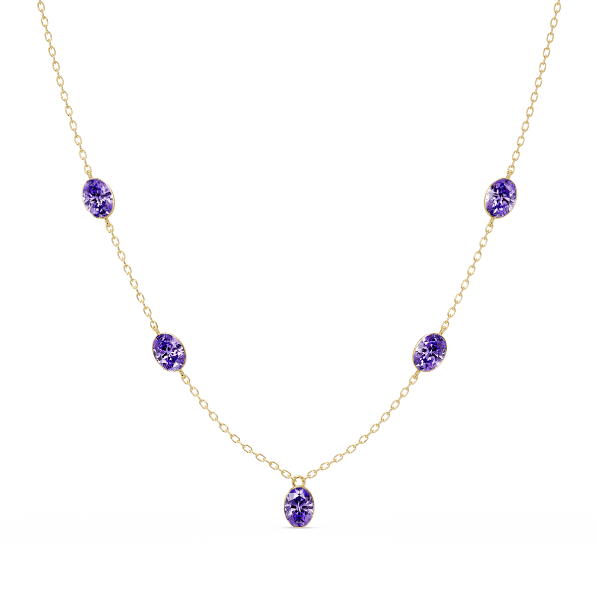 3.7 CTW Oval Colorstone Station Necklace - Yellow Gold Amethyst Purple