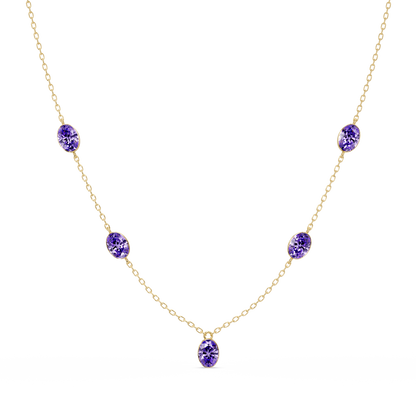 3.7 CTW Oval Colorstone Station Necklace - Yellow Gold Amethyst Purple