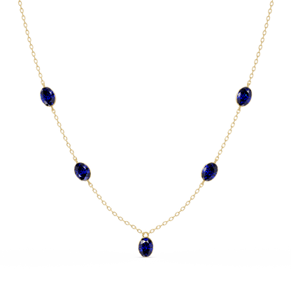 3.7 CTW Oval Colorstone Station Necklace - Yellow Gold Sapphire Blue