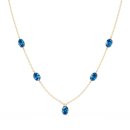 3.7 CTW Oval Colorstone Station Necklace - Yellow Gold Aquamarine Blue