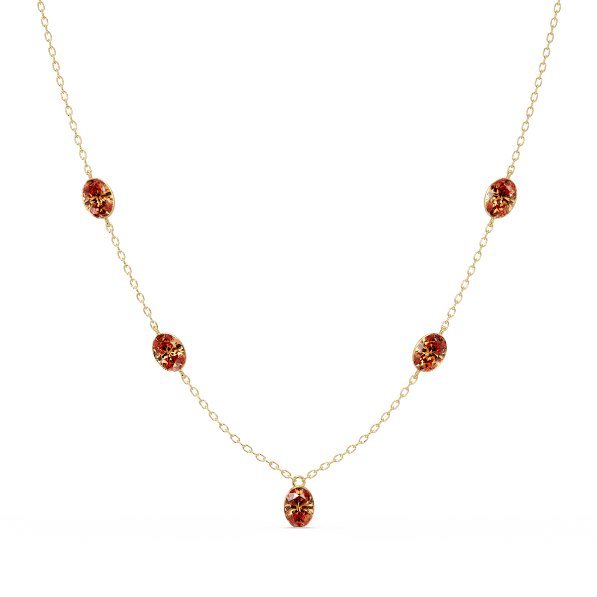 3.7 CTW Oval Colorstone Station Necklace - Yellow Gold Champagne Topaz