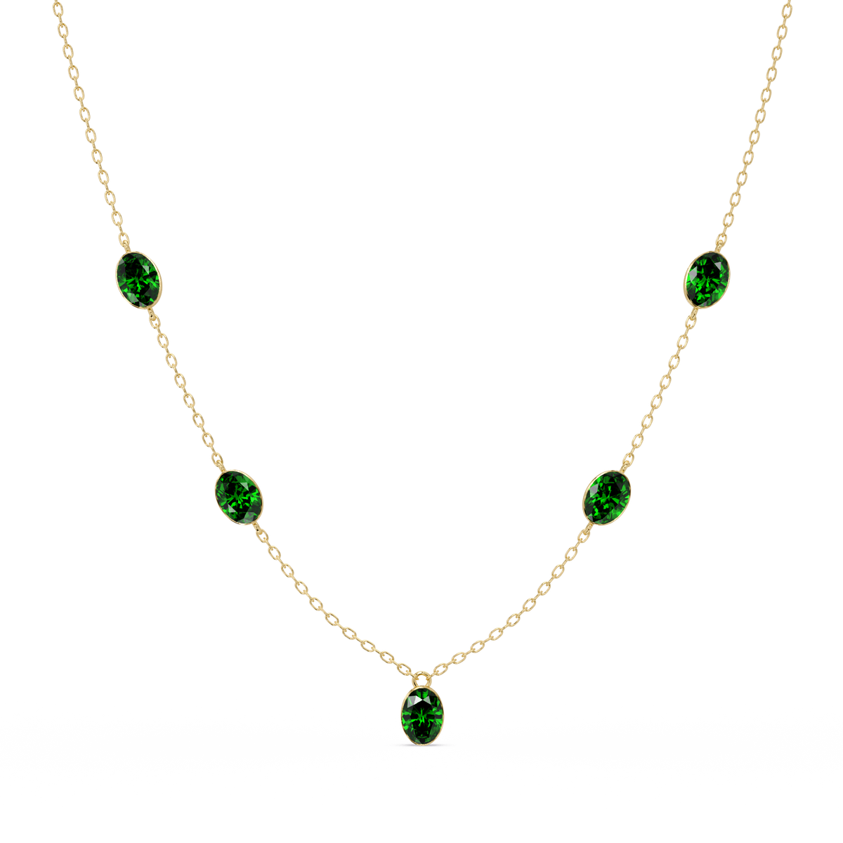 3.7 CTW Oval Colorstone Station Necklace - Yellow Gold Emerald Green