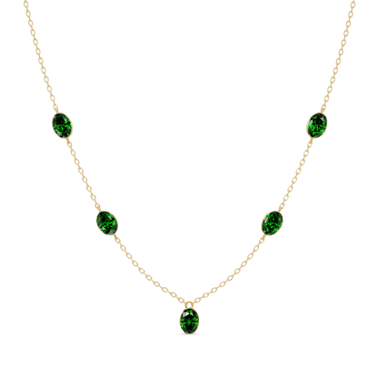 3.7 CTW Oval Colorstone Station Necklace - Yellow Gold Emerald Green