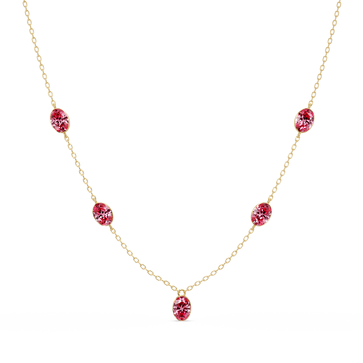 3.7 CTW Oval Colorstone Station Necklace - Yellow Gold Tourmaline Pink