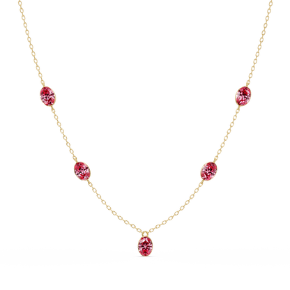 3.7 CTW Oval Colorstone Station Necklace - Yellow Gold Tourmaline Pink