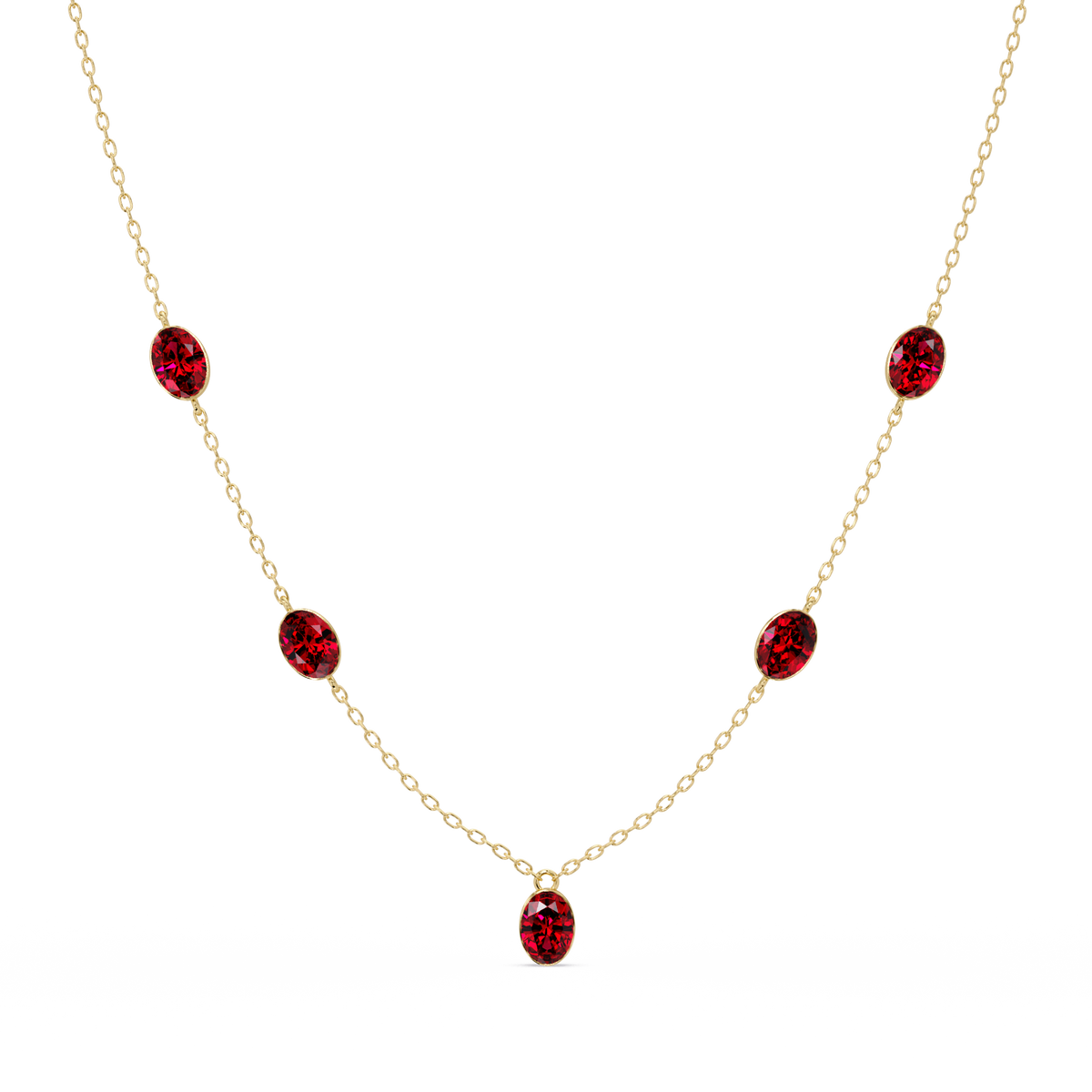 3.7 CTW Oval Colorstone Station Necklace - Yellow Gold Ruby Red