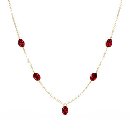 3.7 CTW Oval Colorstone Station Necklace - Yellow Gold Ruby Red