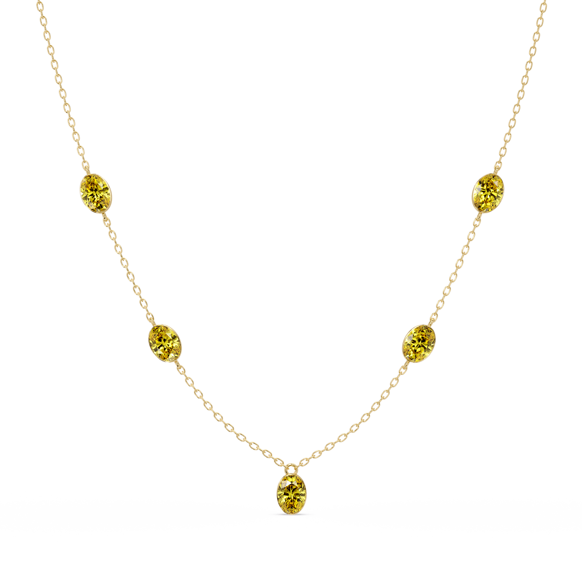 3.7 CTW Oval Colorstone Station Necklace - Yellow Gold Citrine Yellow