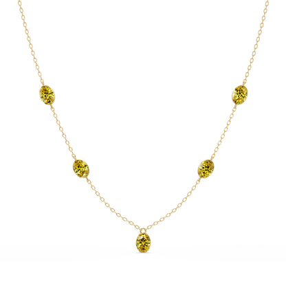 3.7 CTW Oval Colorstone Station Necklace - Yellow Gold Citrine Yellow