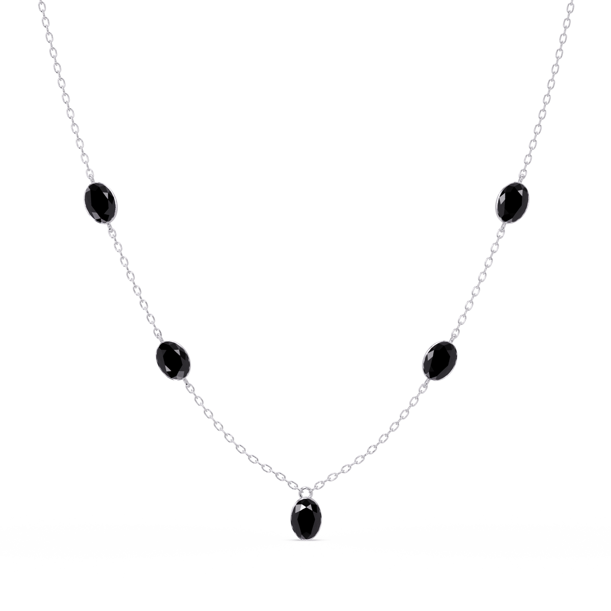 3.7 CTW Oval Colorstone Station Necklace - White Gold Onyx