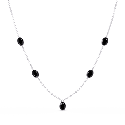 3.7 CTW Oval Colorstone Station Necklace - White Gold Onyx