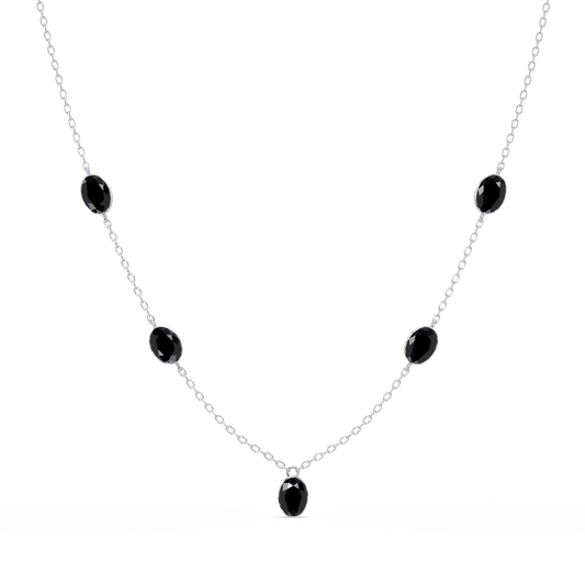 3.7 CTW Oval Colorstone Station Necklace - White Gold Onyx