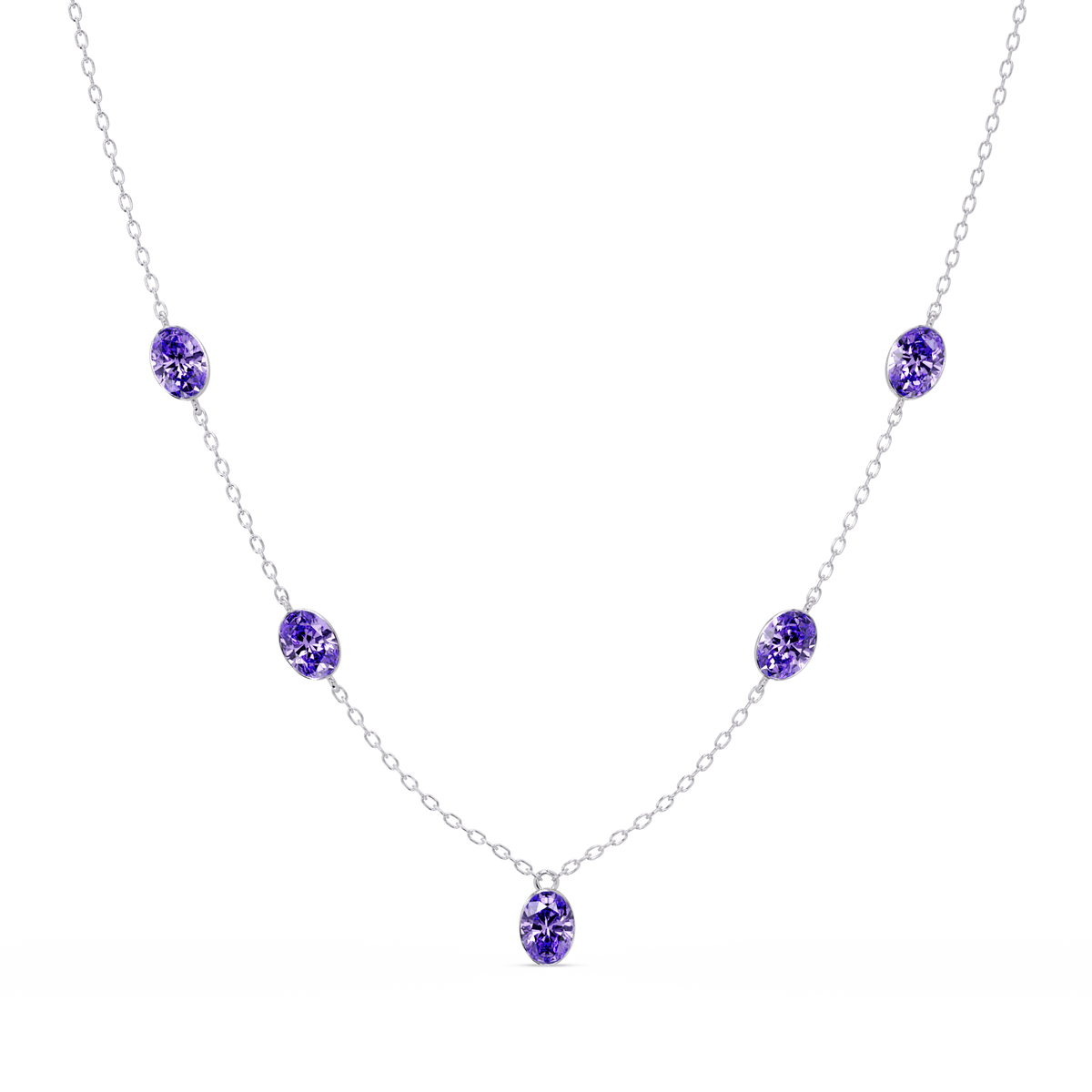 3.7 CTW Oval Colorstone Station Necklace - White Gold Amethyst Purple