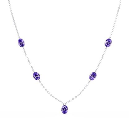 3.7 CTW Oval Colorstone Station Necklace - White Gold Amethyst Purple