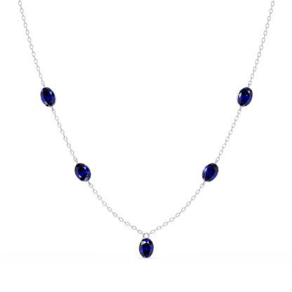 3.7 CTW Oval Colorstone Station Necklace - White Gold Sapphire Blue