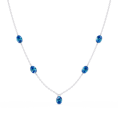 3.7 CTW Oval Colorstone Station Necklace - White Gold Aquamarine Blue