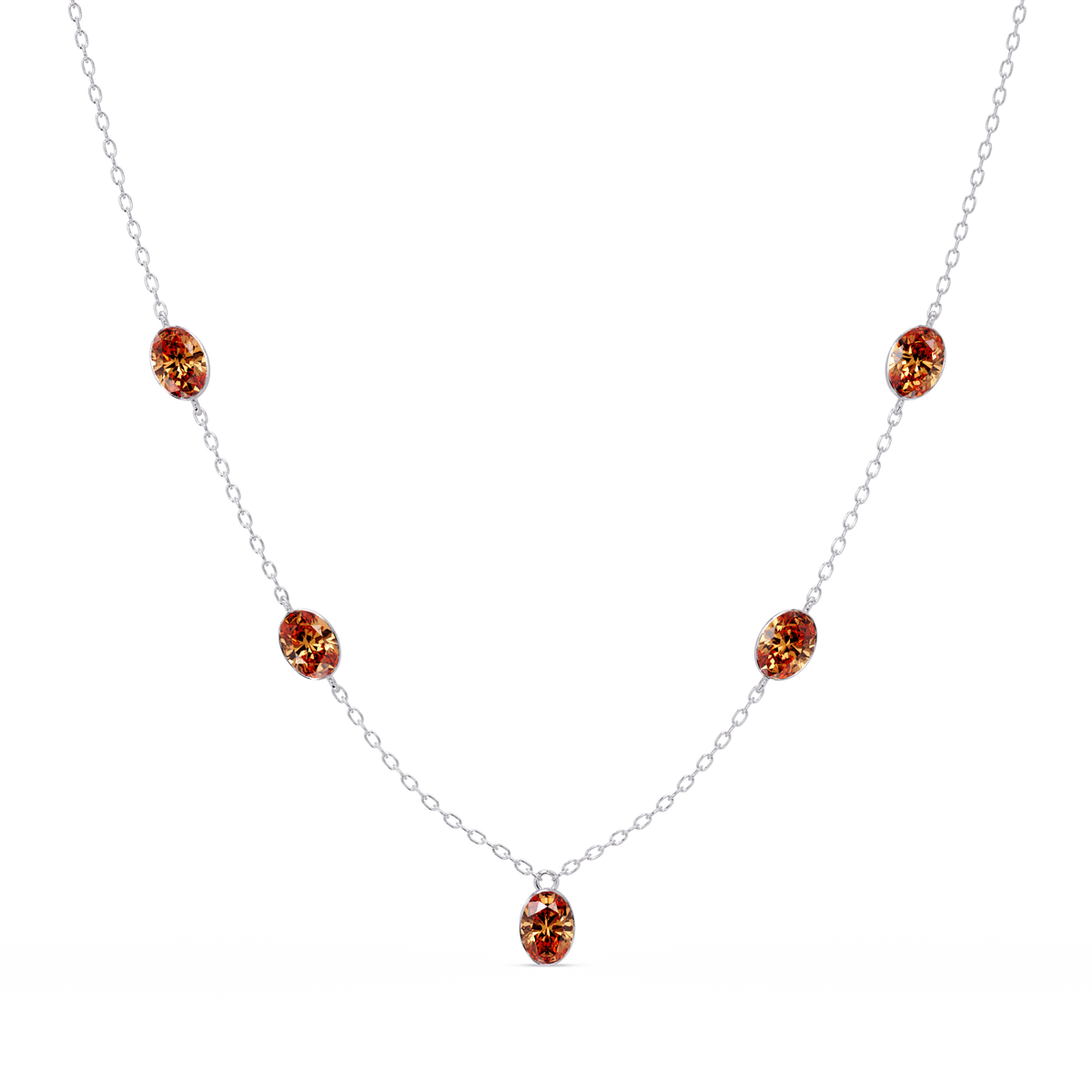 3.7 CTW Oval Colorstone Station Necklace - White Gold Champagne Topaz