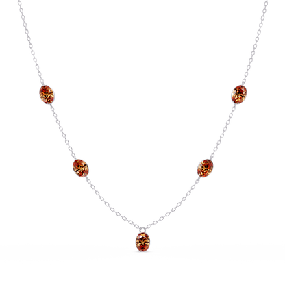 3.7 CTW Oval Colorstone Station Necklace - White Gold Champagne Topaz