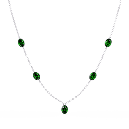 3.7 CTW Oval Colorstone Station Necklace - White Gold Emerald Green