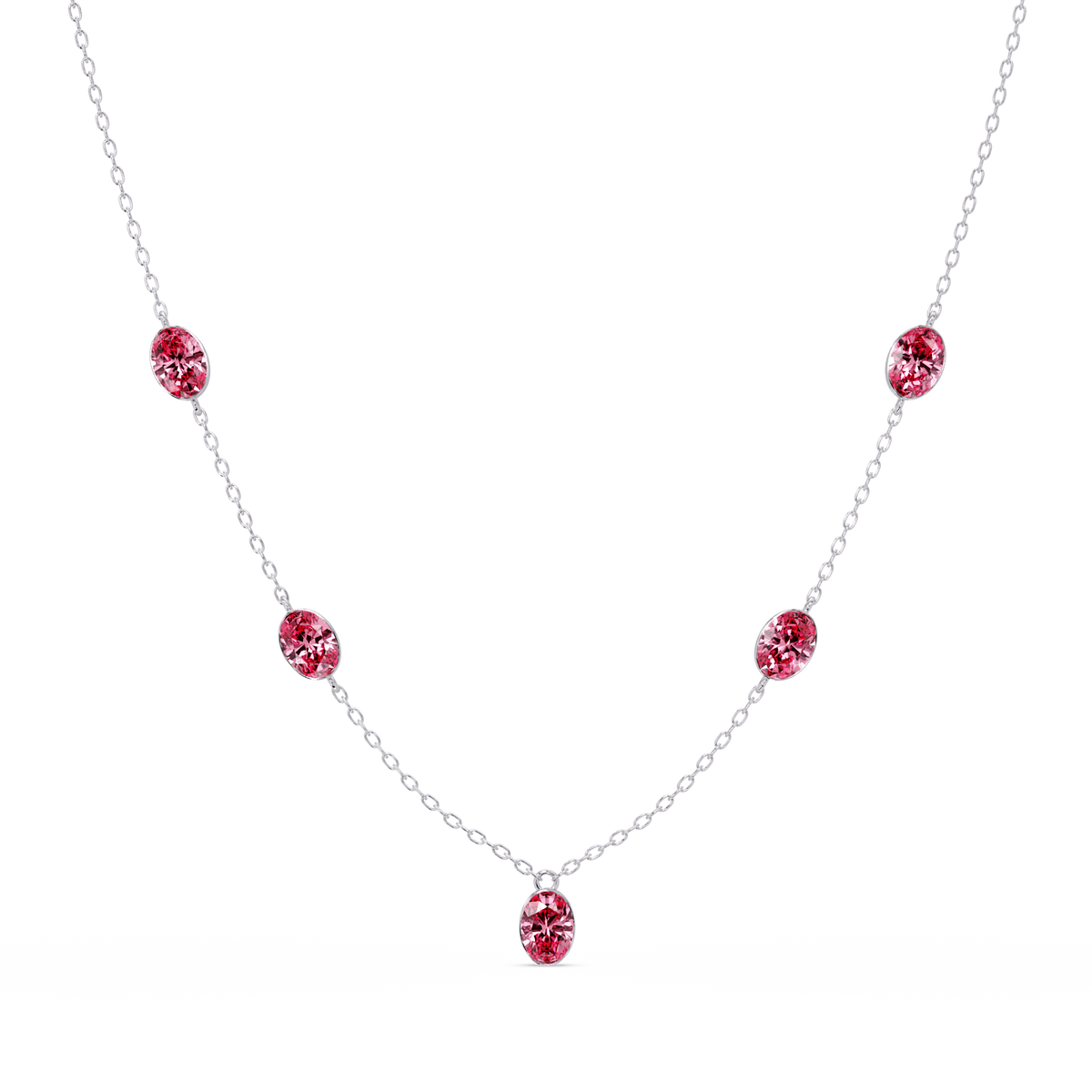 3.7 CTW Oval Colorstone Station Necklace - White Gold Tourmaline Pink