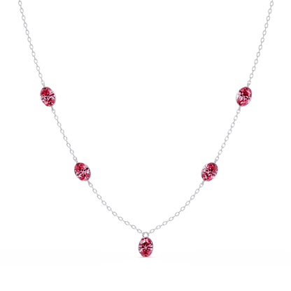 3.7 CTW Oval Colorstone Station Necklace - White Gold Tourmaline Pink