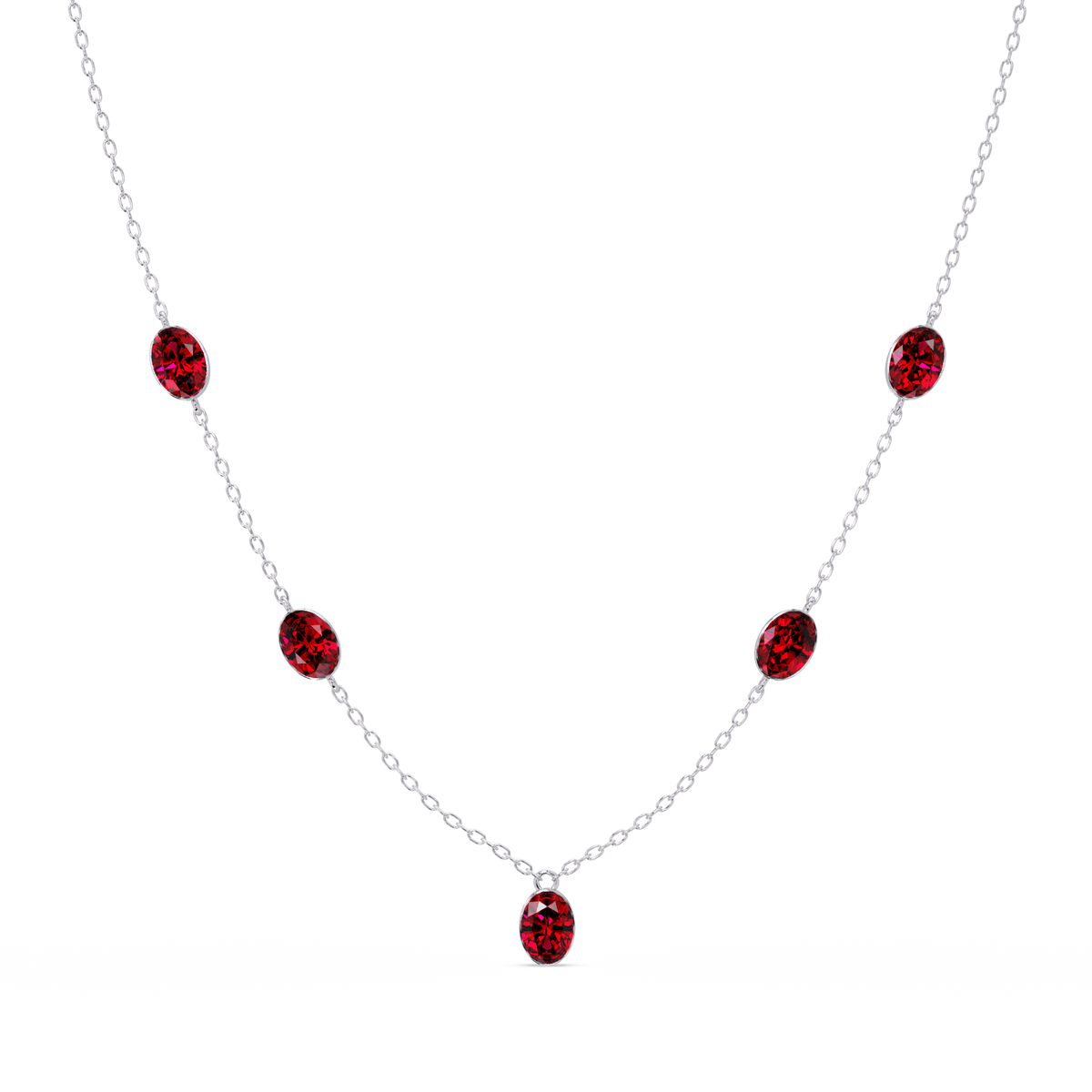 3.7 CTW Oval Colorstone Station Necklace - White Gold Ruby Red