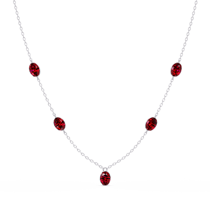 3.7 CTW Oval Colorstone Station Necklace - White Gold Ruby Red