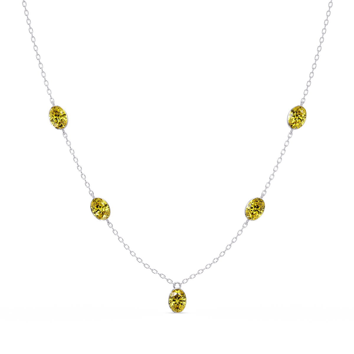 3.7 CTW Oval Colorstone Station Necklace - White Gold Citrine Yellow