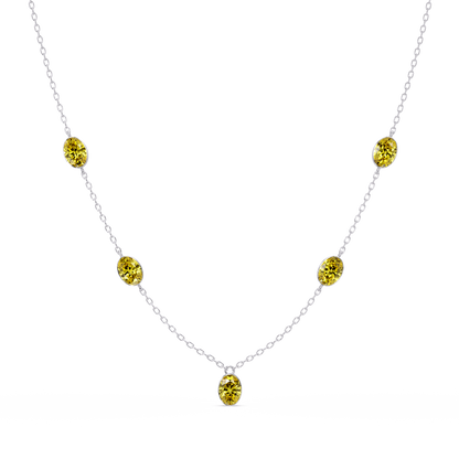 3.7 CTW Oval Colorstone Station Necklace - White Gold Citrine Yellow