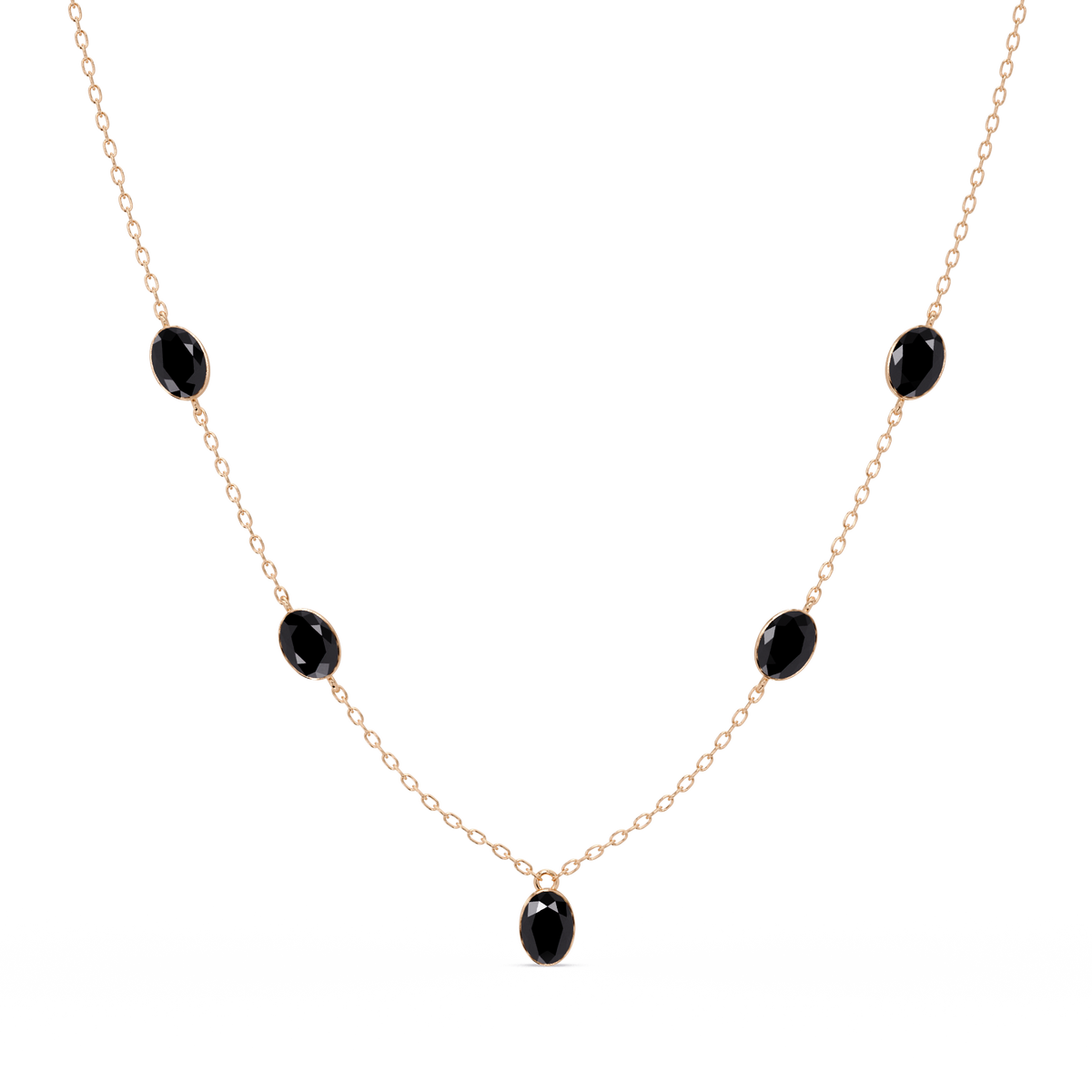 3.7 CTW Oval Colorstone Station Necklace - Rose Gold Onyx