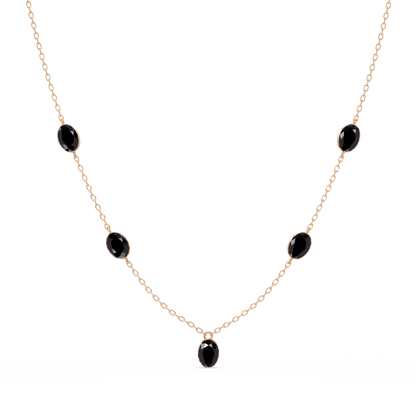3.7 CTW Oval Colorstone Station Necklace - Rose Gold Onyx