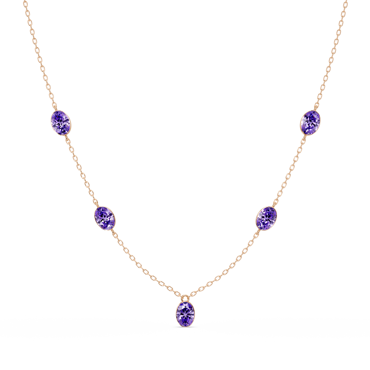 3.7 CTW Oval Colorstone Station Necklace - Rose Gold Amethyst Purple