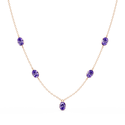 3.7 CTW Oval Colorstone Station Necklace - Rose Gold Amethyst Purple