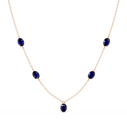 3.7 CTW Oval Colorstone Station Necklace - Rose Gold Sapphire Blue