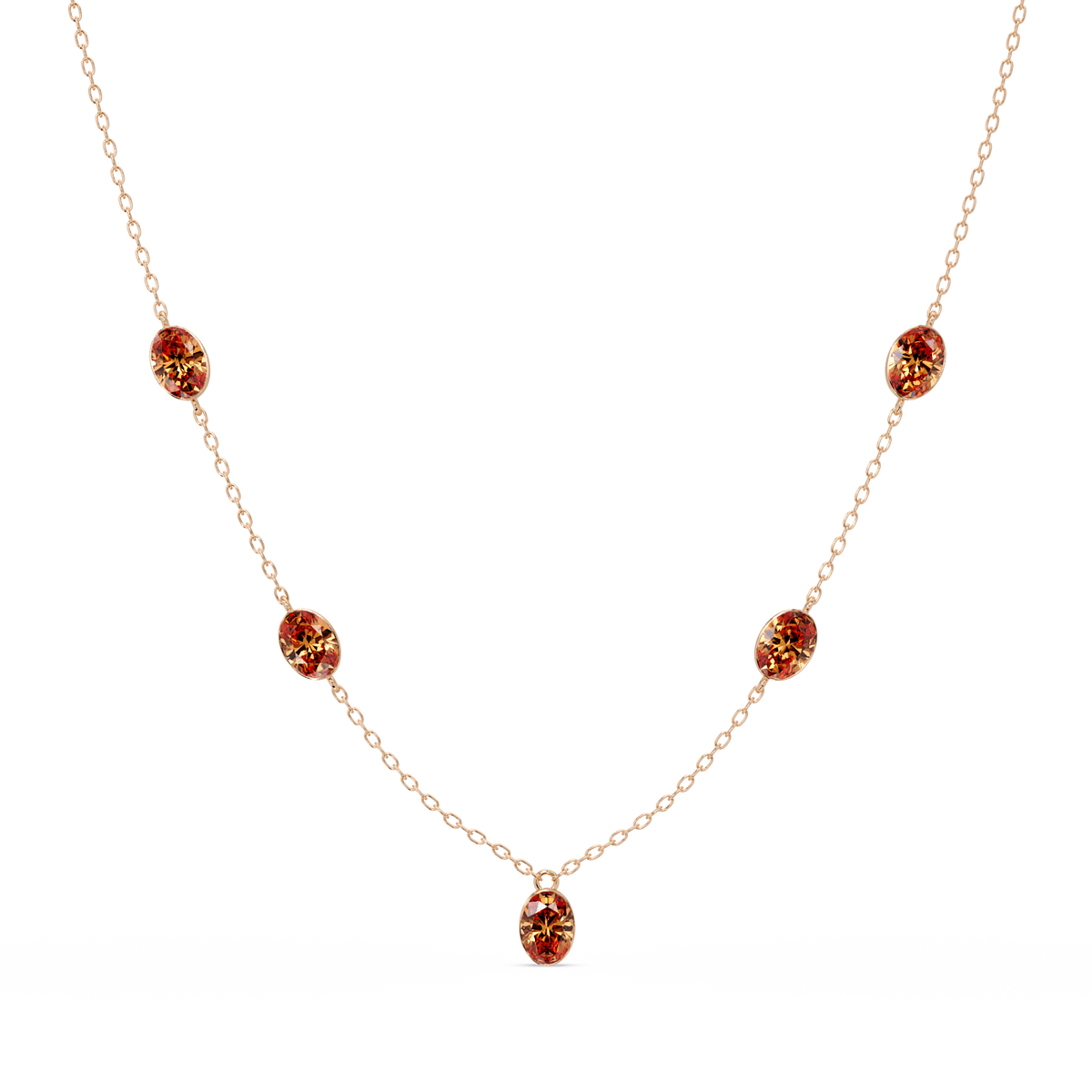 3.7 CTW Oval Colorstone Station Necklace - Rose Gold Champagne Topaz
